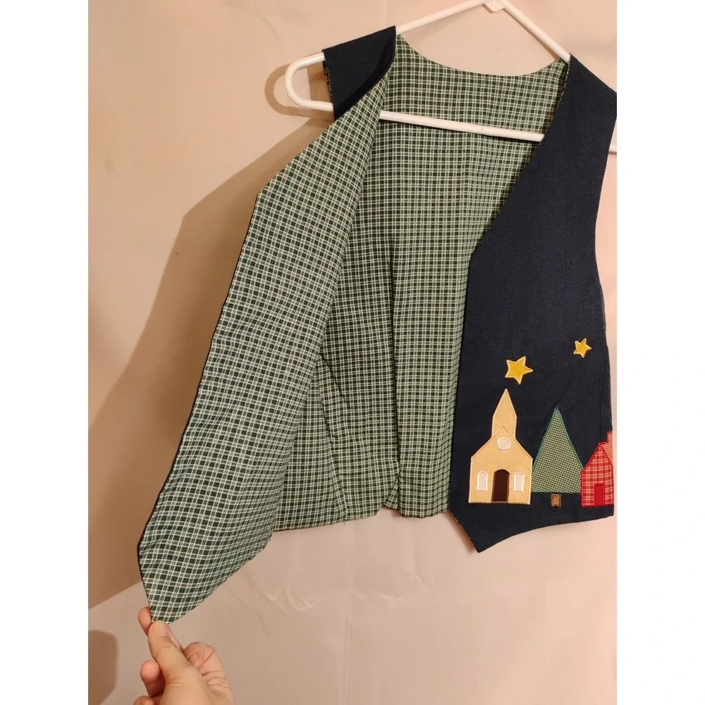 Brand New Handmade Women's MEDIUM M Denim Night‎ Moon Stars Town Church Vest